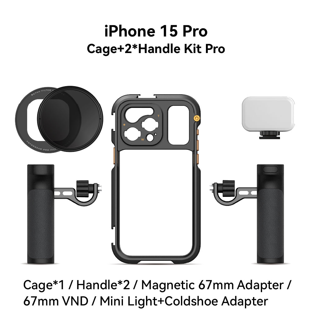 fotorgear iPhone 15 Pro / Cage+2*Handle Kit Pro Fotorgear Mobile Video Cage for iPhone 15 Pro & 15 Pro Max