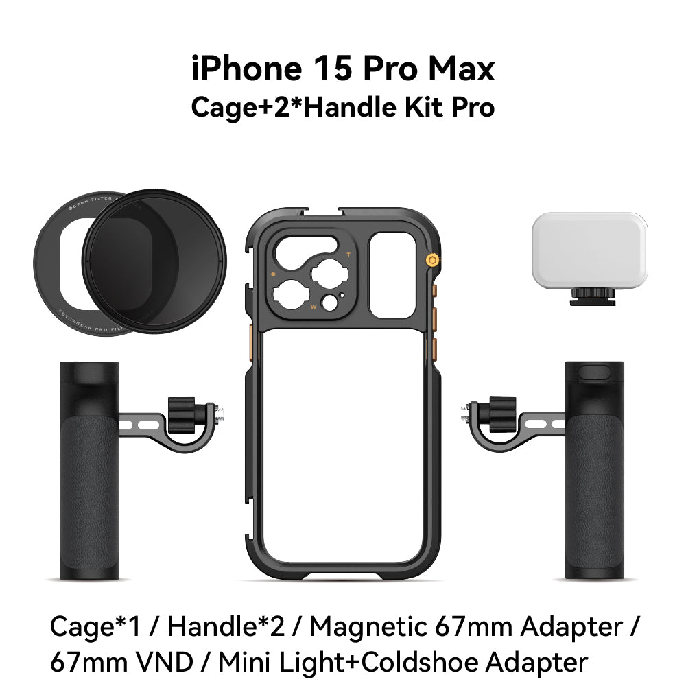 fotorgear iPhone 15 Pro Max / Cage+2*Handle Kit Pro Fotorgear Mobile Video Cage for iPhone 15 Pro & 15 Pro Max