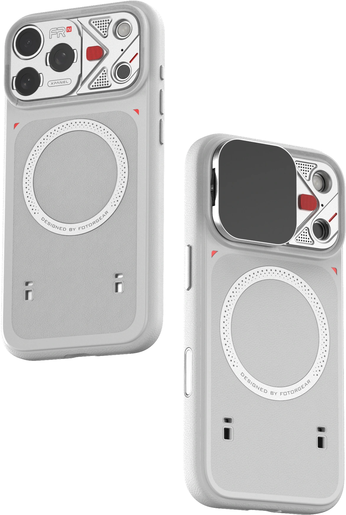 Two silver FR-N cases with a lens mount and a square filter